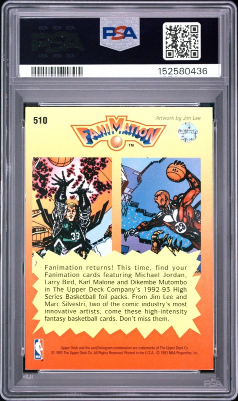 1992 UD FANIMATION #510 LARRY BIRD/MICHAEL JORDAN PSA 7 view 2