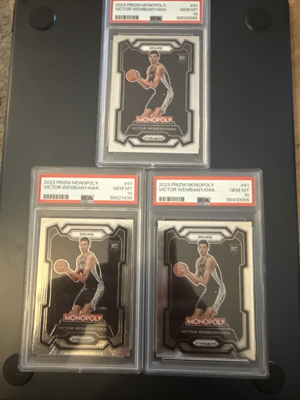 2023-24 Panini Prizm Monopoly Victor Wembanyama #81 (RC) PSA 10 3x! All 3 cards 