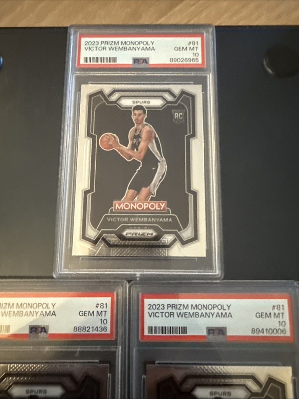 2023-24 Panini Prizm Monopoly Victor Wembanyama #81 (RC) PSA 10 3x! All 3 cards view 2