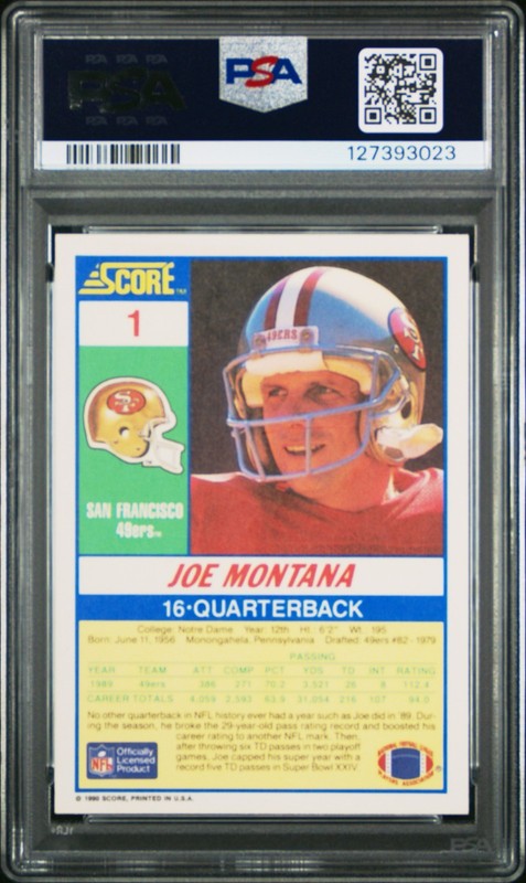 1990 Score Joe Montana #1 PSA 8  San Francisco 49ers view 2