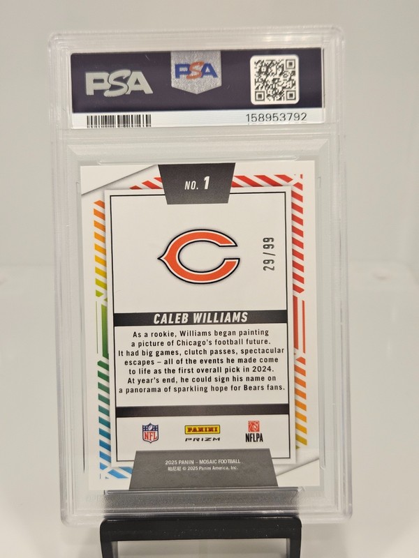 2025 Mosaic - Men of Mastery Caleb Williams #1 Blue  /99 PSA 10 view 2