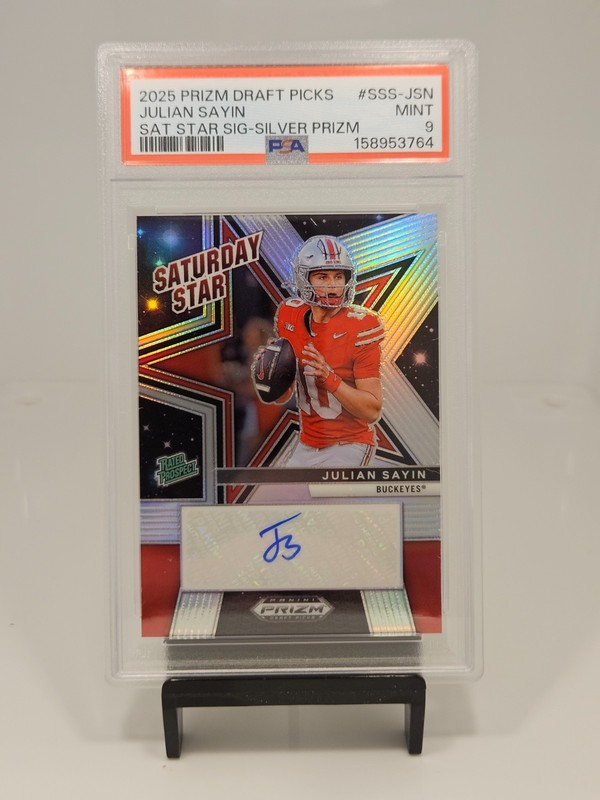 2025 Prizm Draft Picks Julian Sayin #SSS-JSN Silver Prizm Auto PSA 9