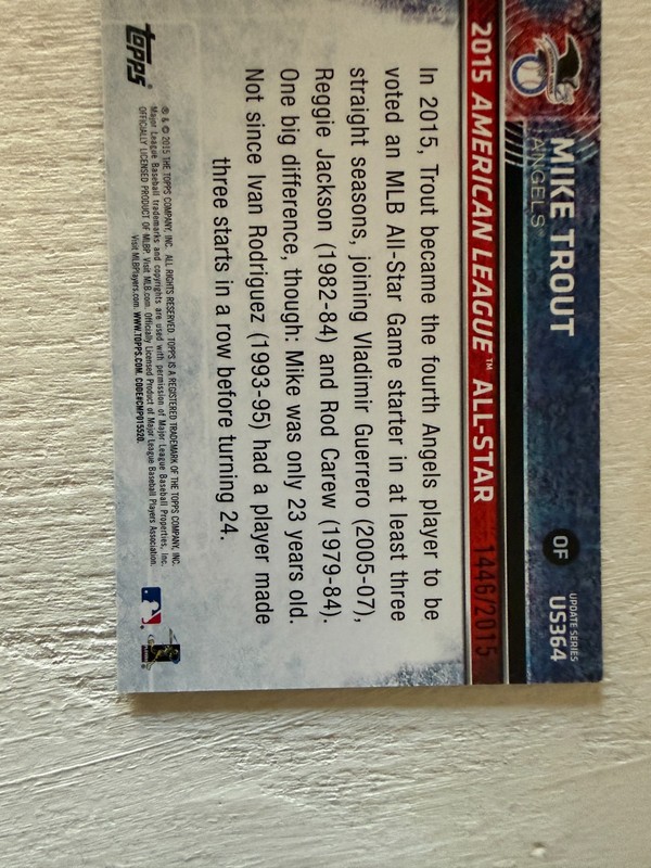 2015 Topps Update Series - All-Star Mike Trout #US364 Gold /2015 view 2
