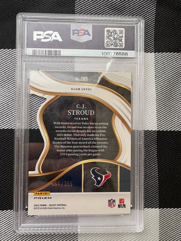 CJ Stroud 2023 Panini Select Rookie #183 PSA 10 Die-Cut Orange Prizm /399 Low view 2