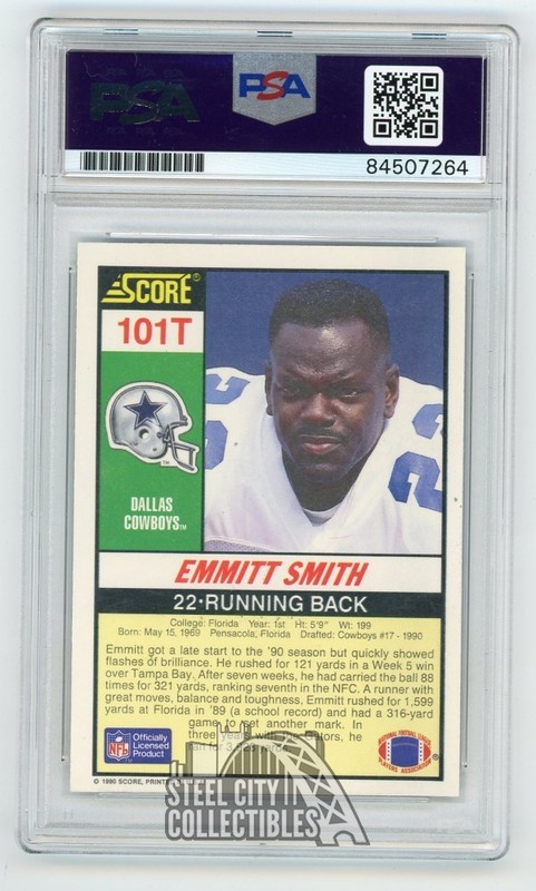 Emmitt Smith 1990 Score Supplemental Autograph Card #101T - PSA/DNA view 2