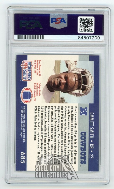 Emmitt Smith 1990 Pro Set Football Autographed Card #685 - PSA/DNA view 2