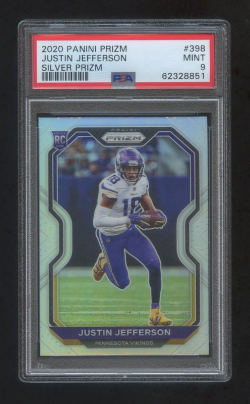 PSA 9 JUSTIN JEFFERSON 2020 PANINI PRIZM SILVER PRIZM ROOKIE RC SP  VIKINGS STAR