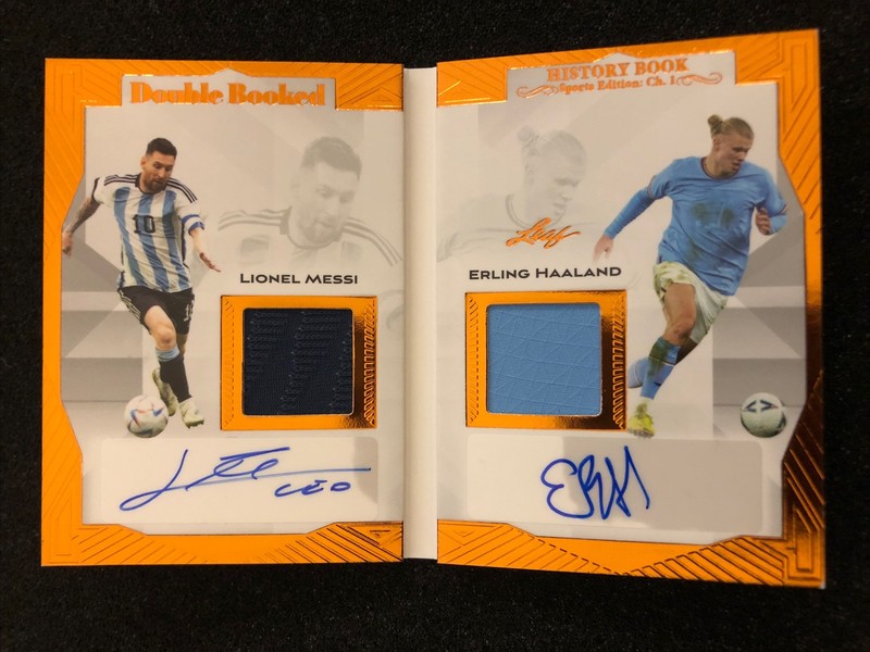 2023 Leaf History Book LIONEL MESSI ERLING HAALAND Double Booked Dual Auto Patch