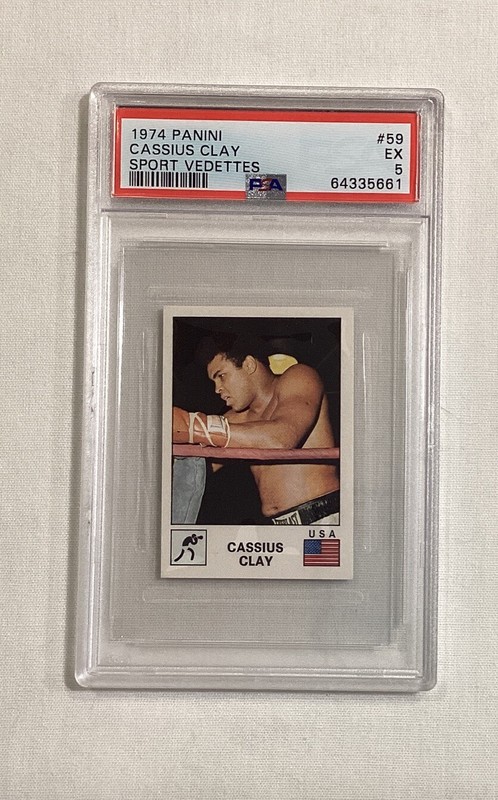 CASSIUS CLAY MUHAMMAD ALI 1974 PANINI SPORT VEDETTES CARD #59 PSA 5