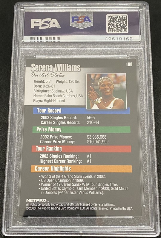 2003 Netpro Serena Williams PSA 8.5 #100 view 2