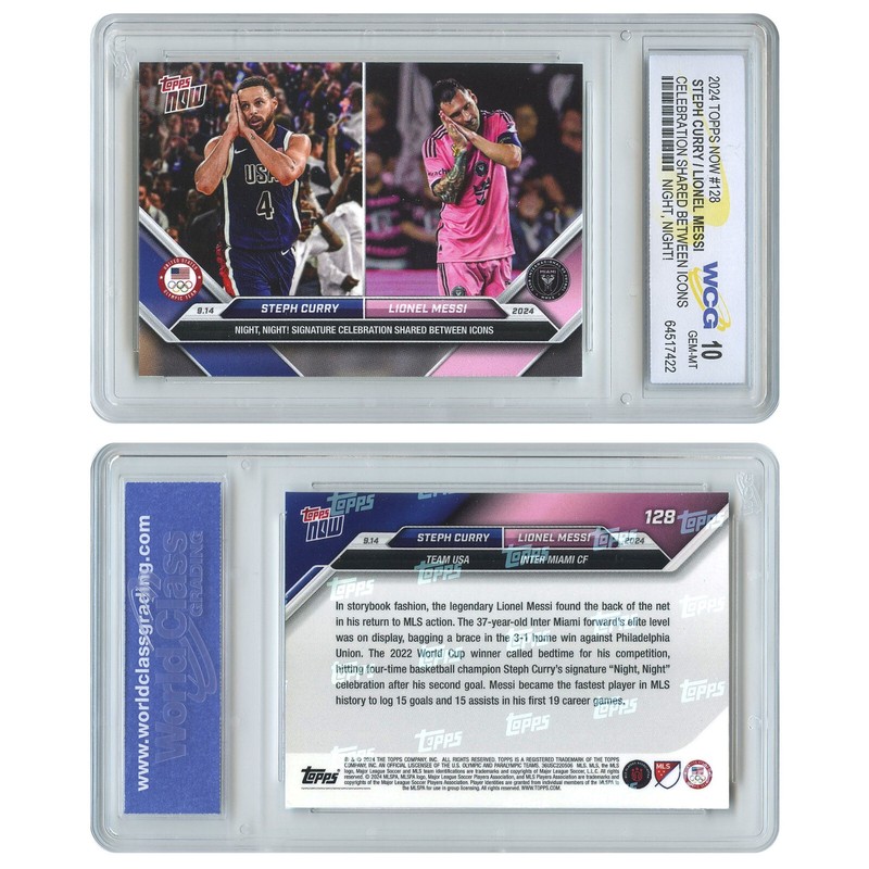 2024 Topps Now STEPH CURRY & LIONEL MESSI Double Card #128 - Graded GEM MINT 10 view 2