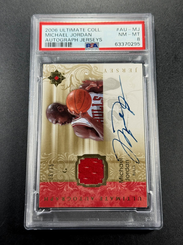 MICHAEL JORDAN 2006 UPPER DECK ULTIMATE COLLECTION GAME JERSEY AUTO /75 PSA 8 MJ view 2