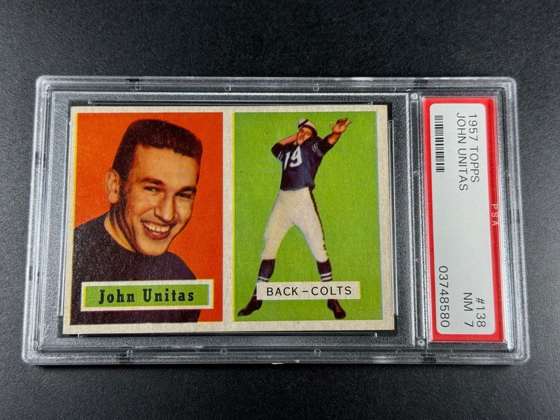 JOHNNY UNITAS 1957 TOPPS FOOTBALL #138 VINTAGE ROOKIE RC NEAR MINT PSA 7 NFL HOF