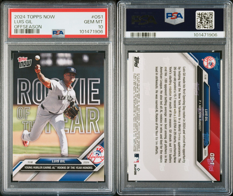 PSA 10 Luis Gil 2024 Topps Now Offseason #OS1 Rookie of the Year AL Yankees RC