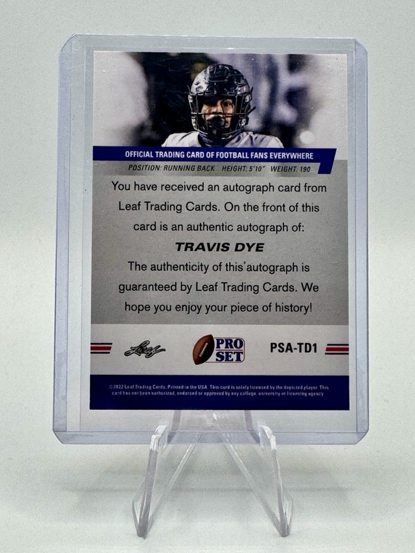 2022 Leaf Pro Set Travis Dye Auto PSA-TD1 view 2
