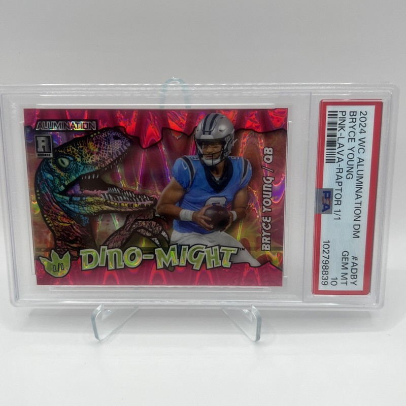2023 24 Wild Card Dino-Might Alumination Bryce Young 1/1 RC Pink Raptor PSA 10