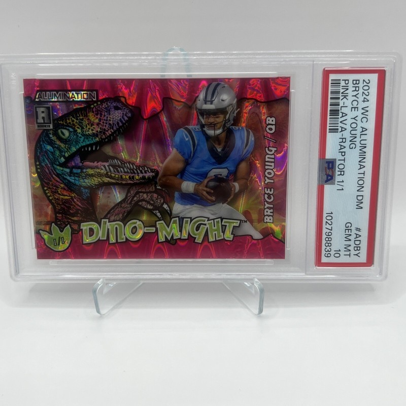 2023 24 Wild Card Dino-Might Alumination Bryce Young 1/1 RC Pink Raptor PSA 10 view 2