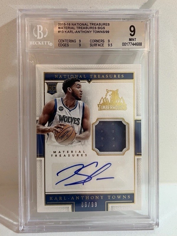 2015-16 National Treasures KARL ANTHONY TOWNS RPA /99 Rookie Patch Auto BGS 9