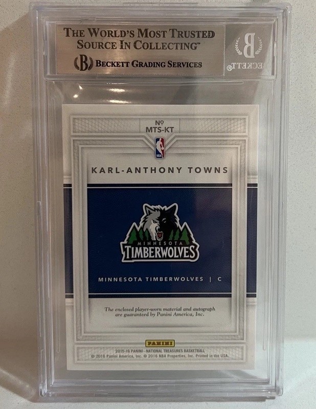 2015-16 National Treasures KARL ANTHONY TOWNS RPA /99 Rookie Patch Auto BGS 9 view 2