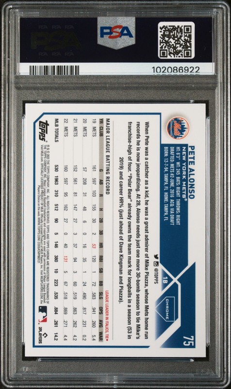 2023 Topps Chrome - Pete Alonso #75 Pink Refractor PSA 9 MINT view 2