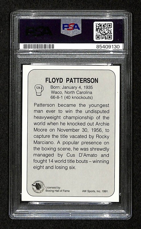 Floyd Patterson Signed/Auto 1991 AW Sports Boxing Card #124 PSA/DNA 194845 view 2