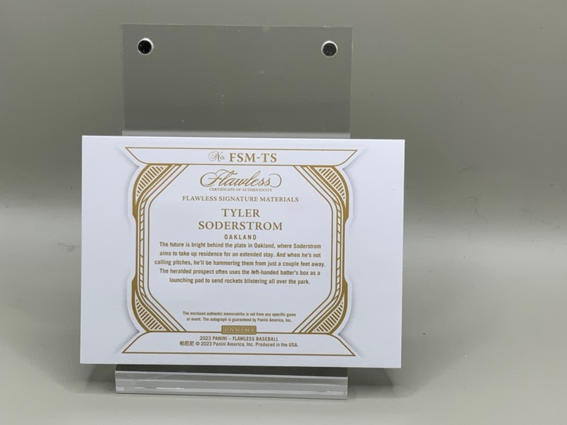 2023 Panini Flawless Baseball Flawless Patch Auto RPA Tyler Soderstrom RC 1/5 view 2