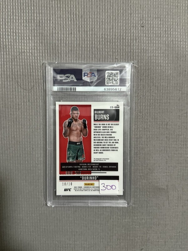 2021 CHRONICLES UFC GILBERT BURNS - GOLD /10 Rookie PSA 9 POP 1 . None higher view 2
