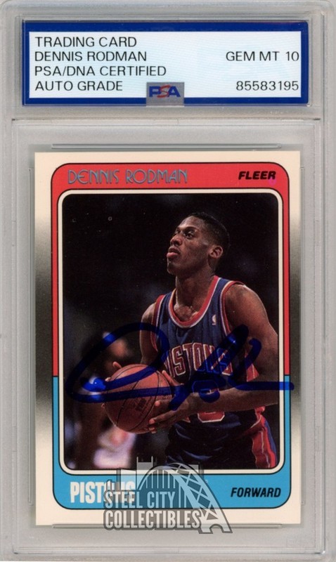 Dennis Rodman Autographed 1988 Fleer Auto Rookie Card #43 PSA/DNA 10 (New Label)