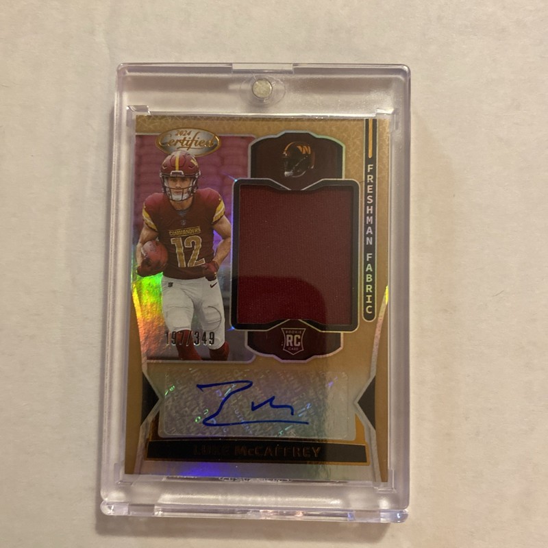 Luke McCaffrey . 2024 Panini Certified -  FMS-LMY Bronze /349 auto patch number 