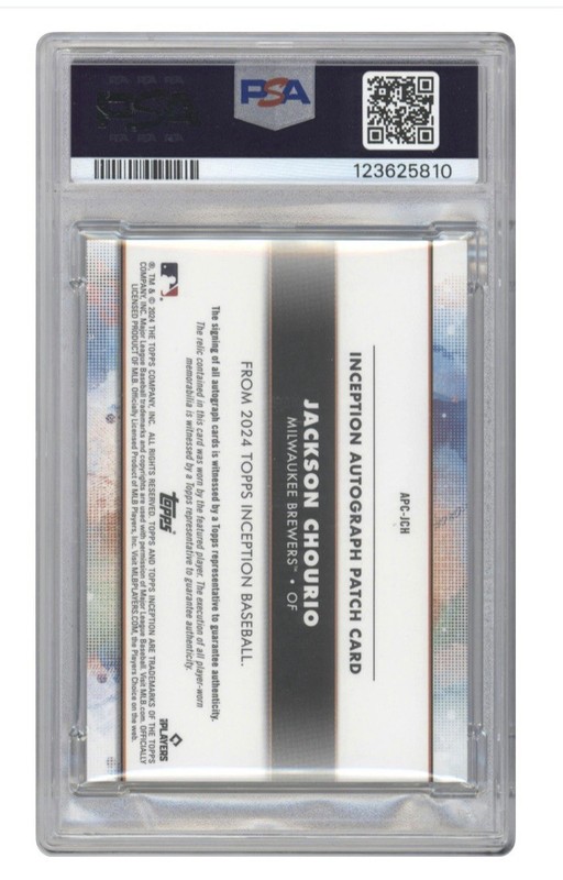 Jackson Chourio PSA 10 RC 2024 Topps Aqua /50 Game Worn Patch + Autograph!! view 2