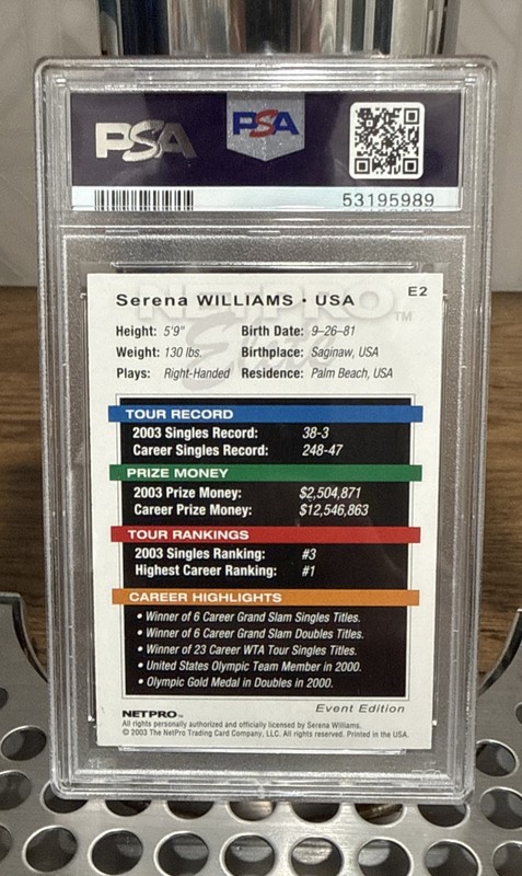 SERENA WILLIAMS 2003 NETPRO ELITE 2000 #E2 EVENT EDITION ROOKIE PSA 9 view 2