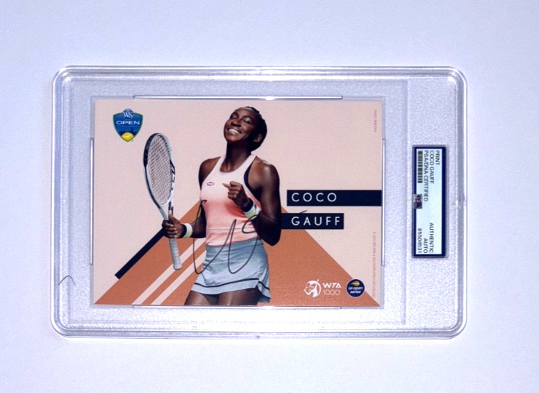 COCO GAUFF SIGNED CINCINNATI OPEN TENNIS PHOTO 5X7 HANDOUT CARD SLAB PSA/DNA