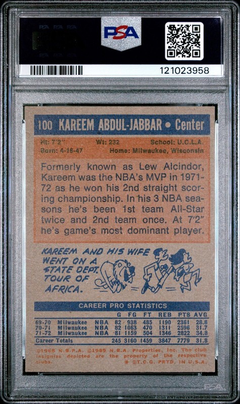 1972 Topps KAREEM ABDUL-JABBAR #100 PSA 7 NM view 2