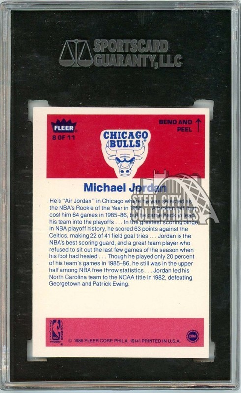 Michael Jordan 1986-87 Fleer Basketball Stickers Rookie Card #8 SGC 7 view 2