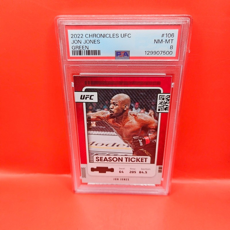 2022 PANINI CONTENDERS UFC #106 JON JONES SEASON TICKET GREEN FOIL 75/99 PSA 8