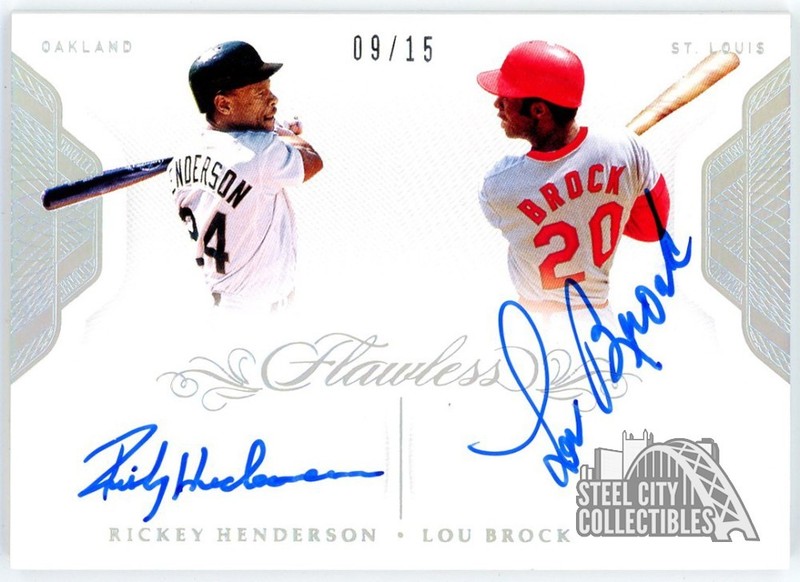 R. Henderson & L. Brock 2020 Panini Flawless Holo Silver Dual Auto Card 09/15
