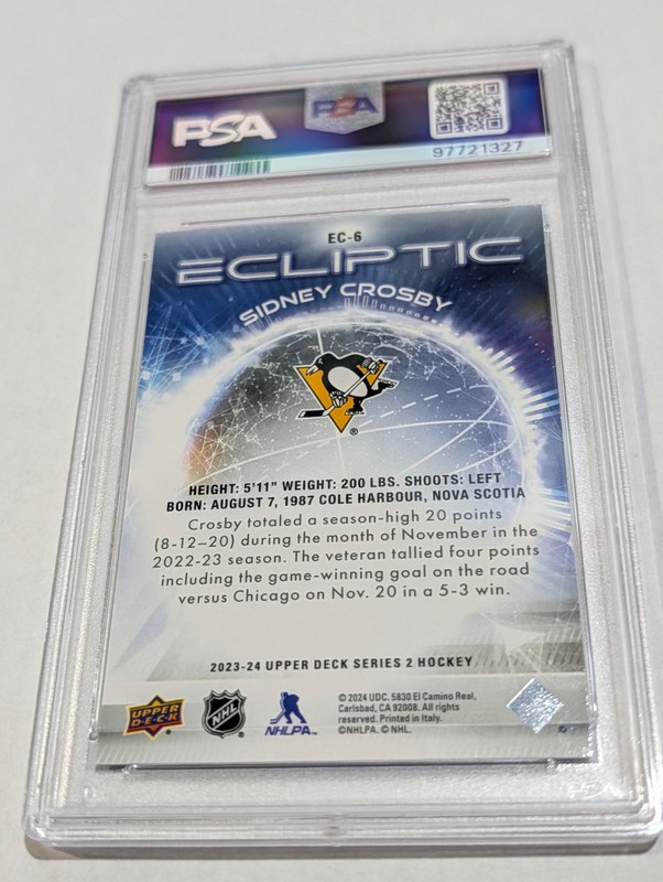 2023-24 Upper Deck Sidney Crosby Ecliptic #EC-6 Penguins PSA 10 view 2
