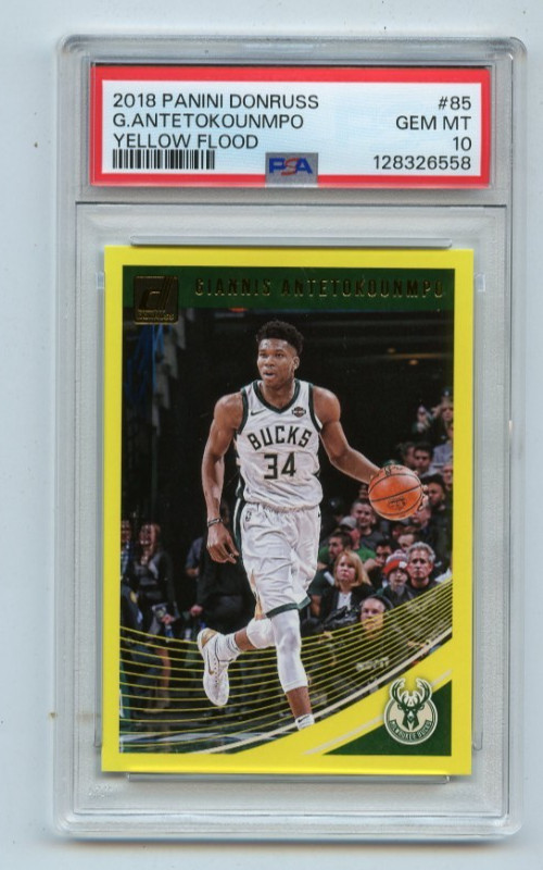 2018 Panini Donruss GIANNIS ANTETOKOUNMPO Yellow Flood PSA 10 #85  POP 5