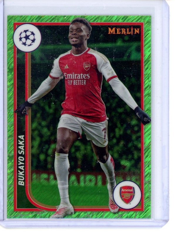Bukayo Saka 2023-24 Topps Merlin Green Shimmer Refrcator 313/399