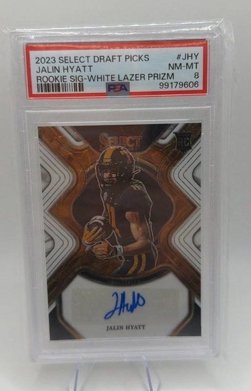 2023 Select Draft Picks Jalin Hyatt Auto /25 White Prizm PSA 8
