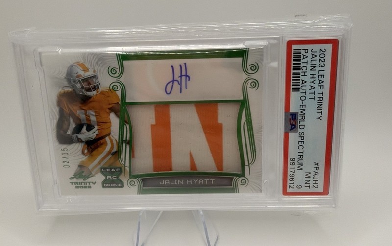 2023 Leaf Trinity Jalin Hyatt /15 PAJH2 Game Worn Patch Auto PSA 9