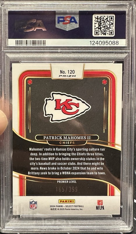 2024 Panini Select - Premier Patrick Mahomes II #120 Orange Shock PSA 10 view 2
