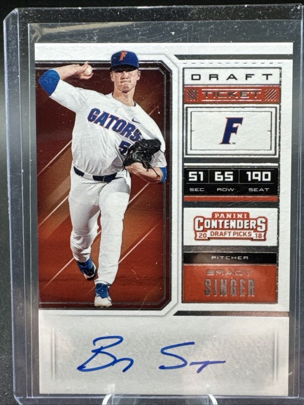 2018 Panini Contenders Draft Picks Ticket RPS Variation Brady Singer #1 Auto
