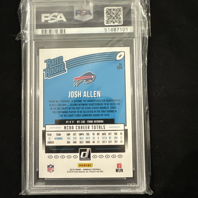 2018 PANINI DONRUSS #304 JOSH ALLEN Rated Rookie RC BILLS PSA 10 view 2