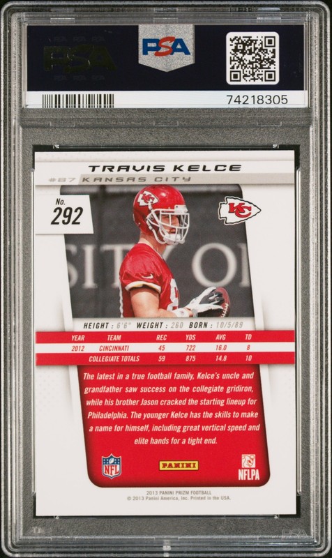 Travis Kelce 2013 Panini Prizm ROOKIE! PSA 9 MINT! GOAT Chiefs Tight End!! view 2