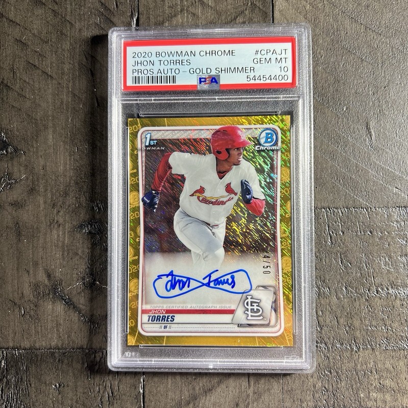 Jhon Torres 2020 Bowman Chrome Prospect Auto Gold Shimmer Refractor /50 PSA 10