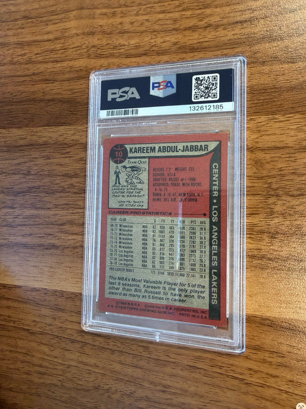 1979 TOPPS BASKETBALL #10 KAREEM ABDUL-JABBAR PSA 7 view 2