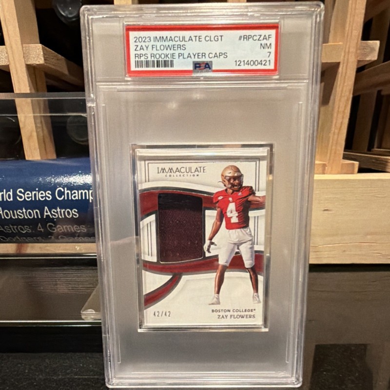 2023 Panini Immaculate Rookie Caps Patch Zay Flowers #RPC-ZAF 42/42 PSA 7
