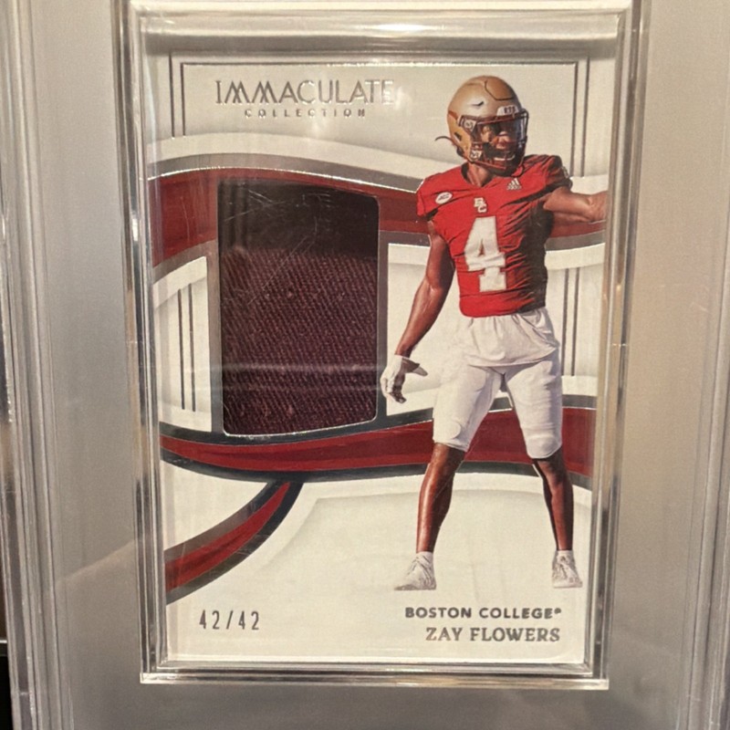 2023 Panini Immaculate Rookie Caps Patch Zay Flowers #RPC-ZAF 42/42 PSA 7 view 2