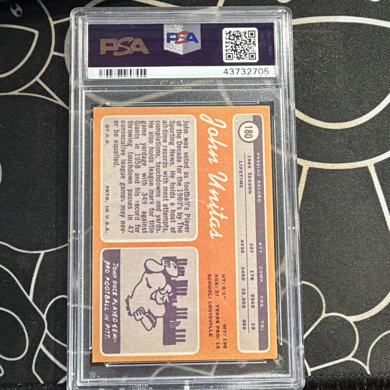 Topps 1970 John Unitas #180 Baltimore Colts NFL Football Base Set PSA 8.5  view 2
